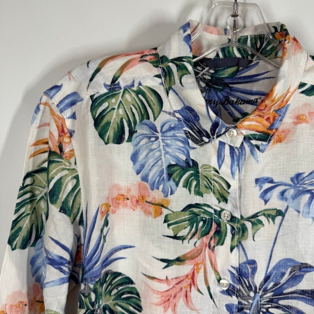 B17 Tommy Bahama Women's Bogart Blooms long sleeve floral linen button front top - Picture 4 of 10